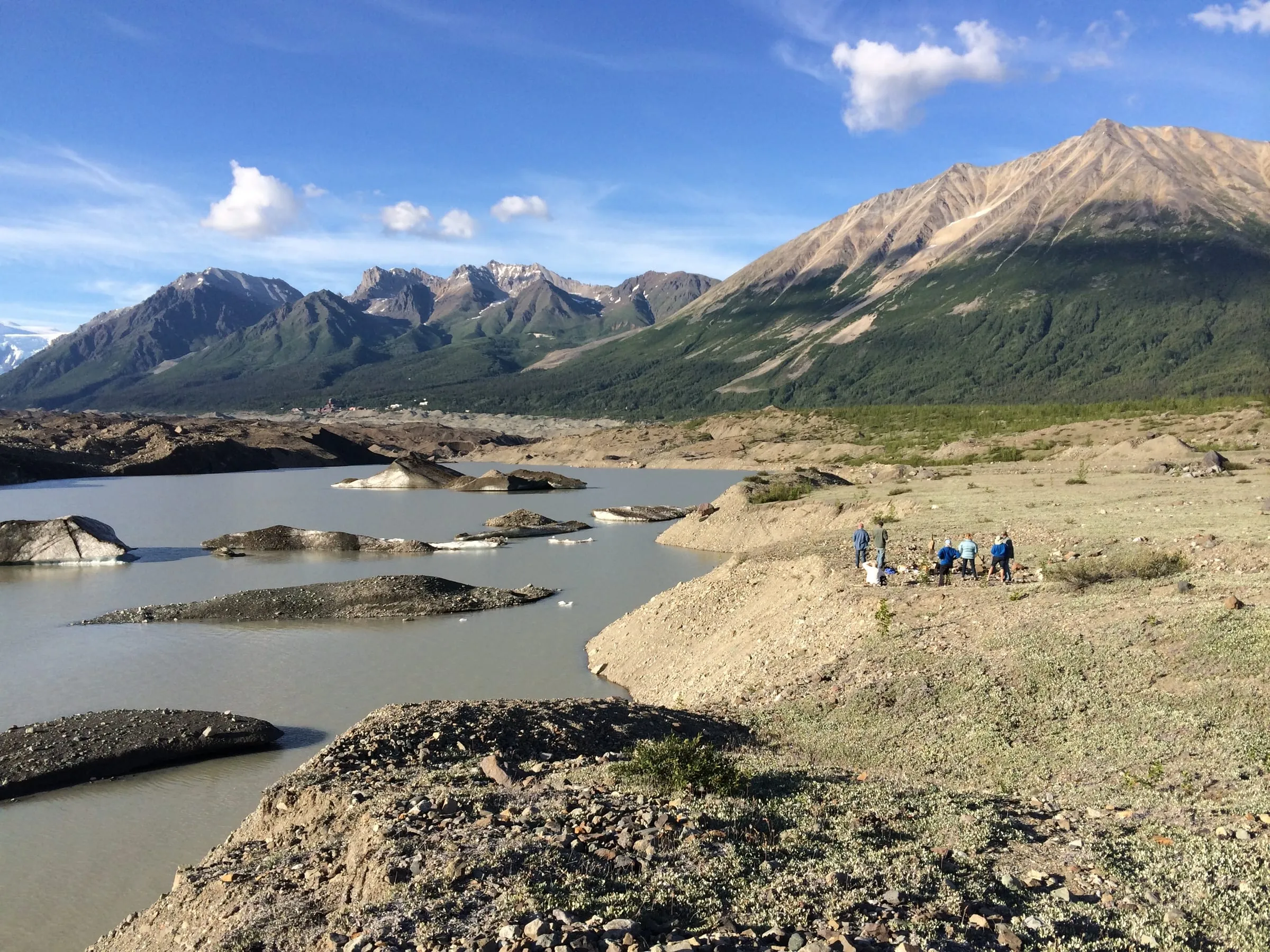 Picnic from Toe of Glacier with (tiny) Kennicott in background