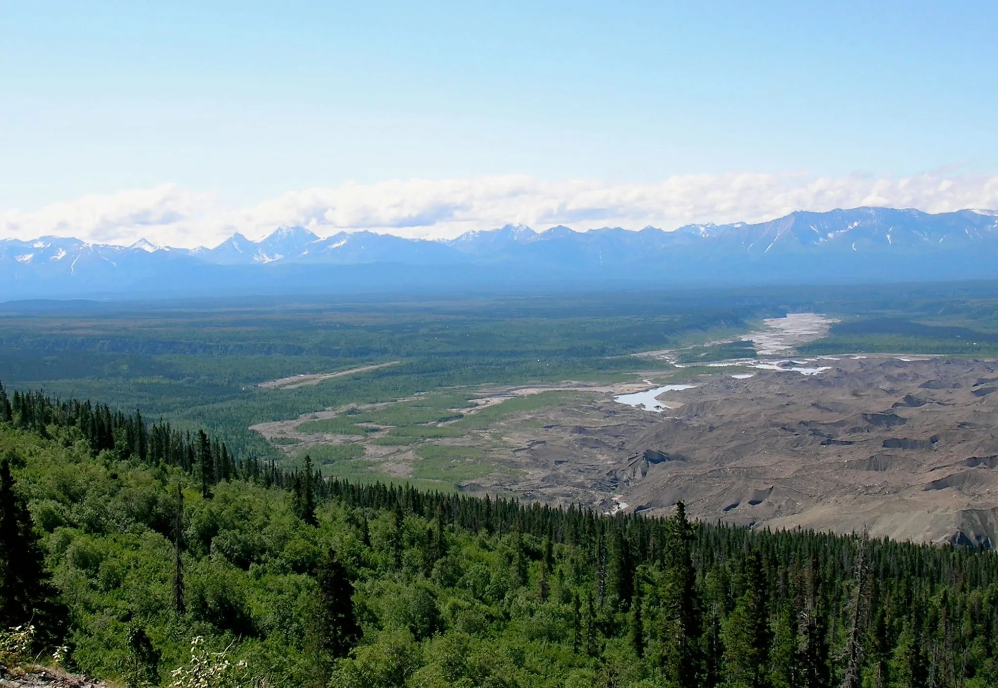 View of Chugach Mountains and Kennicott River from rock glacier